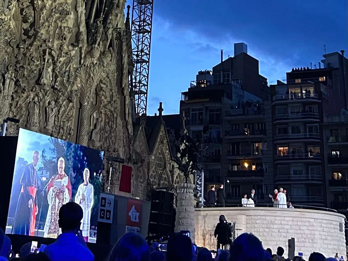 Pope Leo greets crowds outside the Sagrada Família before inaugurating and blessing the Tower of Jesus Christ (Photo by Hannah Hiester)
